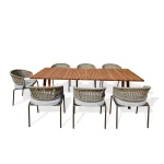 Luxury Outdoor Rope & Wood Dining Set – Aluminum Frame Table and Chairs for Elegant Outdoor Meals
