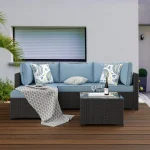 Outdoor Wicker Patio Furniture Set – Modular Sectional Sofa with Ottoman for Porch, Deck, or Backyard Decor