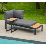 Modern Outdoor Teak Sofa with Cushions – Comfortable Aluminum Frame Garden Furniture for Patio or Courtyard Use