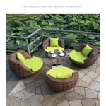 Outdoor Wicker Patio Furniture Set with Sectional Sofa, Ottoman & Glass Coffee Table for Garden, Balcony