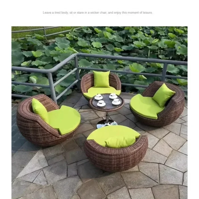 Outdoor Wicker Patio Furniture Set with Sectional Sofa, Ottoman & Glass Coffee Table for Garden, Balcony - Image 1