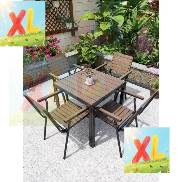3-Piece Outdoor Plastic Wood Table and Chairs Set – Waterproof, Sun-Proof, and Anti-Corrosive Patio Furniture - Image 1