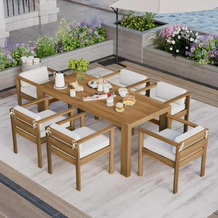 7-Piece Outdoor Patio Dining Set – All-Weather Table & 6 Chairs with Cushions and Umbrella Hole