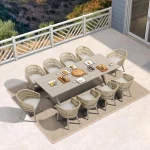11-Piece All-Weather Outdoor Garden Furniture Set – PE Rattan, Aluminum Frame, Rectangular Table and Chairs