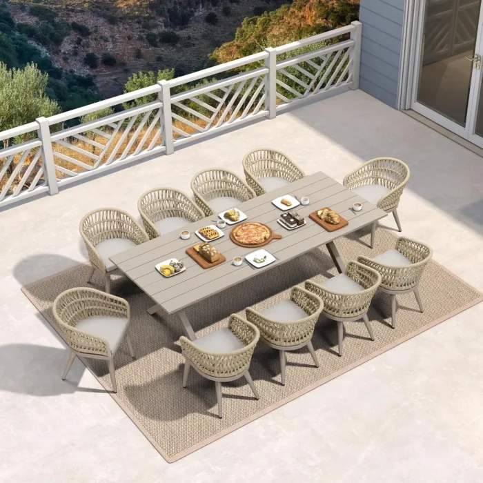 11-Piece All-Weather Outdoor Garden Furniture Set – PE Rattan, Aluminum Frame, Rectangular Table and Chairs - Image 1