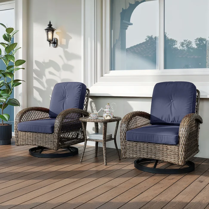 HOOMIC 3-Piece Patio Bistro Set – Outdoor Rocking Chairs with Cushions, Cozy Seating for Garden or Balcony - Image 1