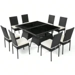 10-Piece Rattan Patio Dining Set – Cushioned Chairs & Glass-Top Table Outdoor Garden Furniture for Entertaining