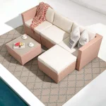 5-Piece Creamy White PE Wicker Outdoor Patio Furniture Set with Cushions – Balcony, Garden, or Patio