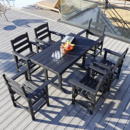 7-Piece HDPE Outdoor Patio Dining Set – 6 Chairs with 51'' Table, Weather-Resistant Furniture Set