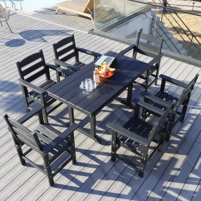 7-Piece HDPE Outdoor Patio Dining Set – 6 Chairs with 51'' Table, Weather-Resistant Furniture Set - Image 1