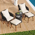 5-Piece Wicker Patio Furniture Set – Bar Table, Chairs & Stools for Balcony or Outdoor Lounge