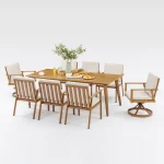 Sleek 9-Piece Outdoor Patio Furniture Set with Aluminum Dining Table & Swivel Chairs for Deck, Teak