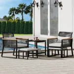 5-Piece Outdoor Patio Bistro Set – Rattan Wicker Chairs with Footrests for Garden or Balcony Lounge