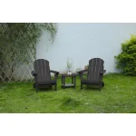 3-Piece Folding Adirondack Chair Set with Side Table – 2 Gray Chairs & Matching Outdoor Table