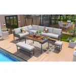 6-Piece Outdoor Rope Patio Furniture Set – L-Shaped Sectional Sofa, Acacia Table with Ice Box