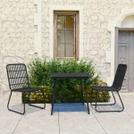 Stylish Black Rattan Outdoor Dining Set with Glass Table and Steel Frame