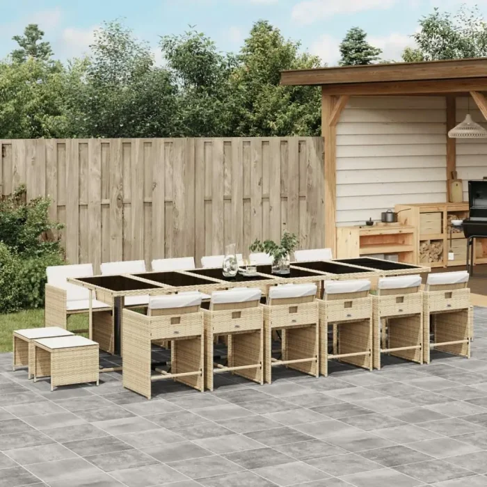 Beige & Black Patio Dining Set for 16 – Large Outdoor Gathering Furniture - Image 1