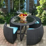 Creative 5-Piece Rattan Garden Furniture Set – Nordic Outdoor Patio Balcony Round Table and Chairs Set