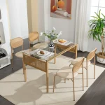 5-Piece Boho Dining Set with Glass Table, 4 Rattan Chairs, and Metal Legs for Kitchen