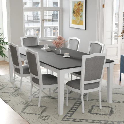 TOPMAX Rustic 7-Piece Extendable Dining Table Set with 6 Upholstered Chairs and Removable 18" Leaf