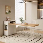 Cream Wooden Luxury Extendable Dining Table Set – Modern Kitchen Island with Storage, Chairs, Elegant Comedor Furniture