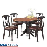 5-Piece Oval Dining Set with Cherry Tabletop and Black Faux Leather Chairs