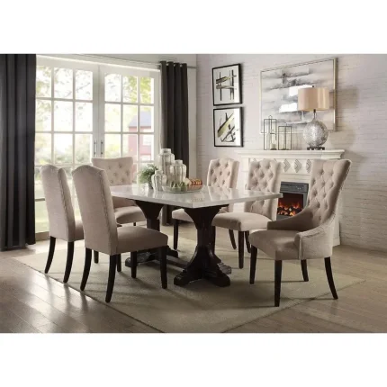 7-Piece Casual Dining Set – Weathered Espresso Table, 4 Side Chairs, 2 Armchairs, Seats 6 Comfortably