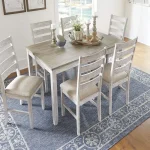 Whitewash Dining Table Set with 6 Upholstered Chairs – Vintage-Inspired, Durable Design for Stylish Family Dining