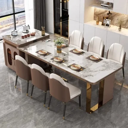 Italian Style Light Luxury Rock Slab Dining Table – Expandable Multifunctional Rectangular Island Table for Modern Homes