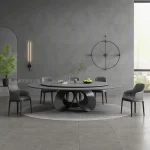 Modern Light Luxury Rock Slab Dining Table – 1.8M Rectangular with Turntable, 2M Round Option for Home/Hotel
