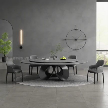 Modern Light Luxury Rock Slab Dining Table ā 1.8M Rectangular with Turntable, 2M Round Option for Home/Hotel