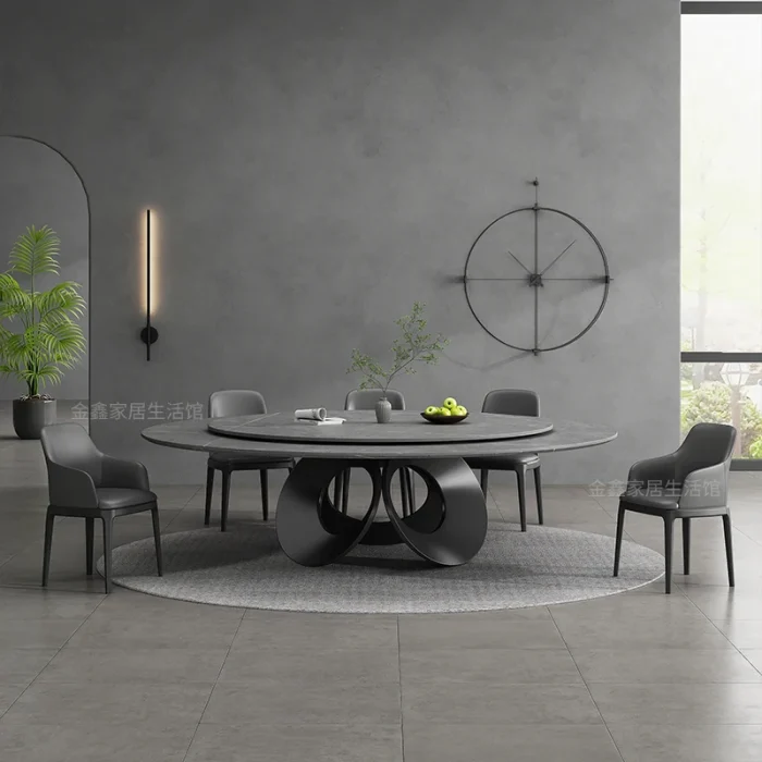 Modern Light Luxury Rock Slab Dining Table – 1.8M Rectangular with Turntable, 2M Round Option for Home/Hotel - Image 1