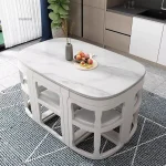 Modern Space-Saving 6-Person Dining Table Set – Solid Wood with Minimalist Marble Pattern for Restaurants & Homes