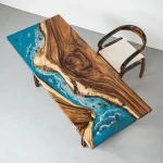 Modern Solid Wood Epoxy River Dining Table Set – Handmade Resin Desk for Stylish Dining Rooms