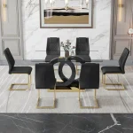 7-Piece Modern Glass Dining Table Set – Includes 6 Faux Leather Padded Chairs for Kitchen or Living Room