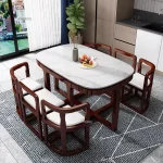 Nordic Space-Saving Solid Wood Dining Table Set for 6 – Minimalist Marble Pattern Table and Chairs