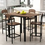5-Piece Counter Height Drop-Leaf Dining Set with 4 Chairs, Black Frame and Brown Wood Tabletop