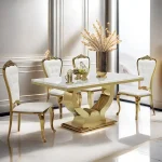 Modern Luxury Stainless Steel Dining Table Set – Marble Top with 6 Stylish Chairs for Elegant Homes