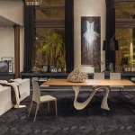Classical Design Dining Room Set – Tempered Glass and Wood Table with Elegant Fiber Chairs for Timeless Style