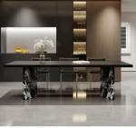 Italian Retro Bauhaus Rock Slab Dining Table Set – Rectangular Island Tea Table for Large Apartments