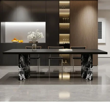 Italian Retro Bauhaus Rock Slab Dining Table Set – Rectangular Island Tea Table for Large Apartments