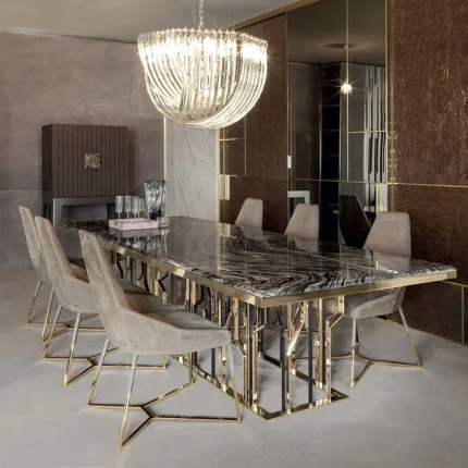 Modern Italian 8-Seater Luxury Marble Dining Table – Rectangular Metal Frame Stone Top Ginza Style Design