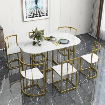 7-Piece Compact Kitchen Dining Table Set for 6 – Space-Saving Metal Table and Chairs for Small Spaces