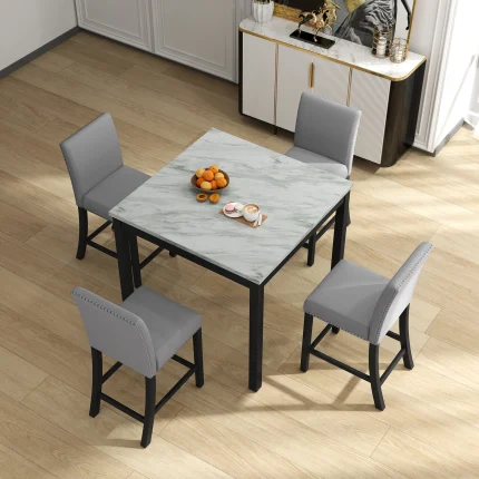 5-Piece Wooden Counter Height Dining Set ā Modern Square Table with 4 Chairs for Small Spaces