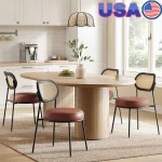 4-Pack Ergonomic Dining Chairs with Rattan Backrest and Cushioned Seats, Stylish Accent for Dining Room