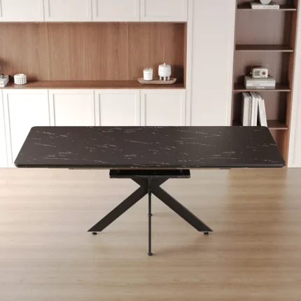 62.4"ā78.15" Extendable Large Grey Dining Table, Modern Mid-Century Kitchen or Conference Room Table