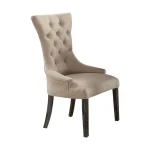 Set of 2 Tufted Side Chairs in Beige Upholstery with Weathered Espresso Wood Legs, Elegant Design
