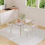 5-Piece Silver and Clear Glass Dining Table Set for 4, 51'' Modern Luxury Kitchen Set