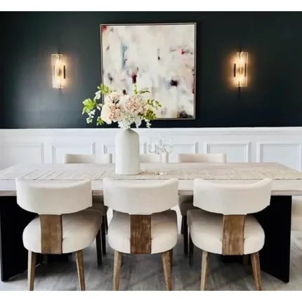Mid-Century Modern Farmhouse Dining Chairs, Linen Upholstered Accent Chairs with Curved Backrest for Kitchen
