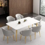 Modern Nordic Light Luxury Dining Set – Slate Table with Metal Frame and Upholstered Backrest Chairs